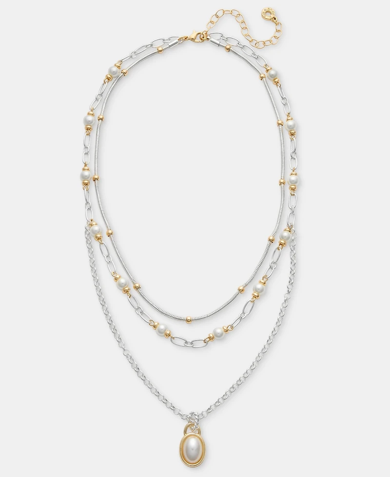 Anne Klein Two-Tone Chain Faux Imitation Pearl Multi-Row Pendant Necklace