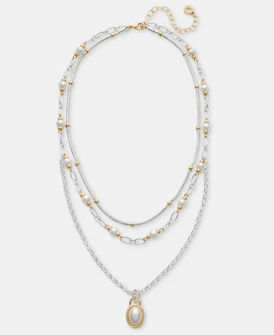 Anne Klein Two-Tone Chain Faux Imitation Pearl Multi-Row Pendant Necklace