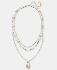 Anne Klein Two-Tone Chain Faux Imitation Pearl Multi-Row Pendant Necklace