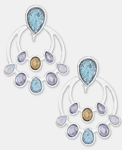 Anne Klein Silver-Tone Blue Stone Stationed Drop Ez Comfort Clip Earrings