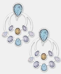 Anne Klein Silver-Tone Blue Stone Stationed Drop Ez Comfort Clip Earrings