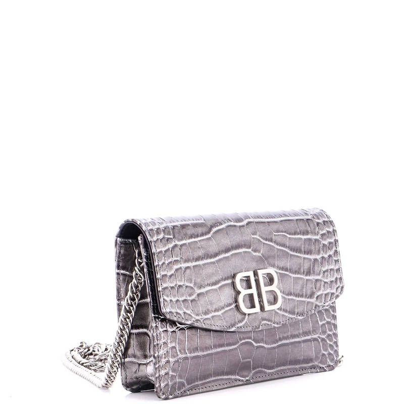 Pre-Owned Balenciaga Small Bb Chain Round Shoulder Bag Embossed Leather