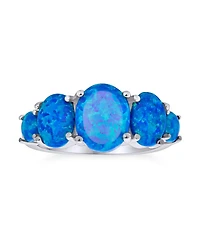 Bling Jewelry Classic 3 Stone Oval Created Opal Ring Band .925 Sterling Silver