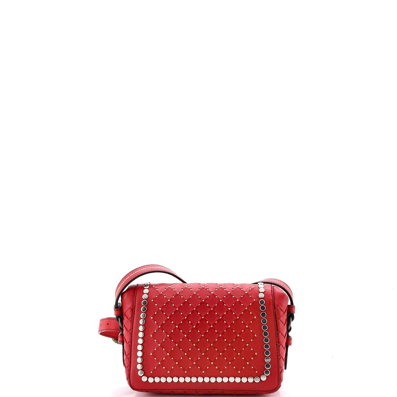 Pre-Owned Bottega Veneta Small Flap Crossbody Bag Studded Leather with Intrecciato Detail