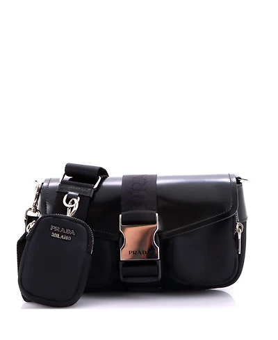 Pre-Owned Prada Buckle Pocket Crossbody Bag Spazzolato Leather and Tessuto