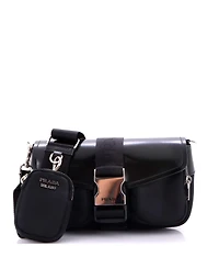 Pre-Owned Prada Buckle Pocket Crossbody Bag Spazzolato Leather and Tessuto