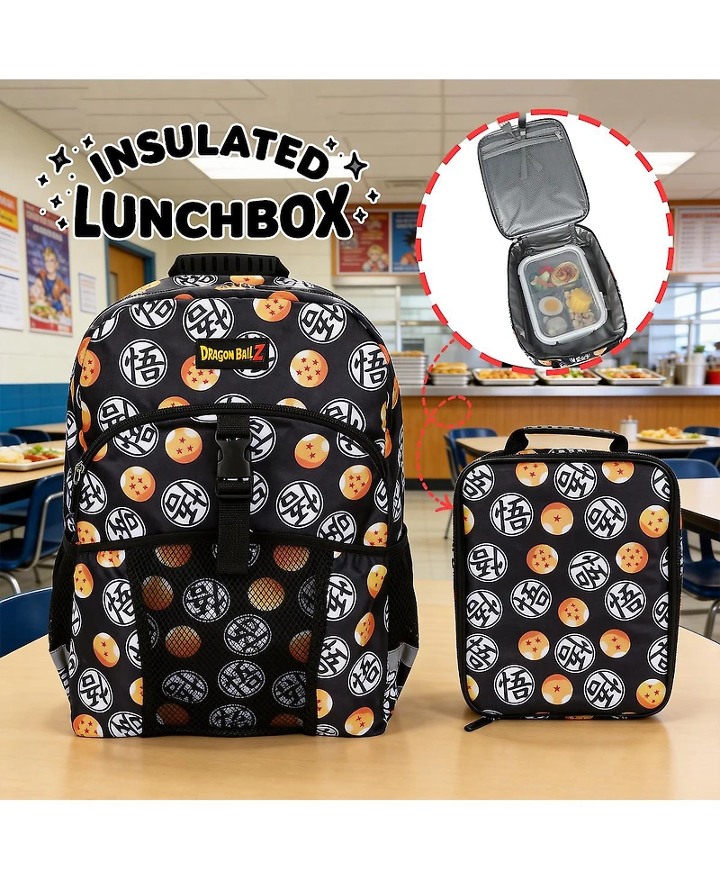 Dragon Ball Z All-Over Print 16" Kids Backpack and Lunch Box Set For School And Travel