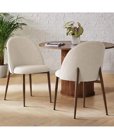 Maison Boucle Modern Fabric Dining Side Chairs Set of 2, Walnut Metal Legs, Armless