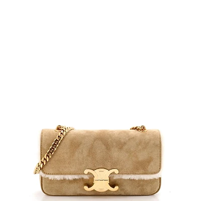 Pre-Owned Celine Small Triomphe Chain Shoulder Bag Suede with Shearling