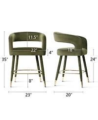 Maison Boucle 24" Counter Height Velvet Bar Stools Set of 3 with Arms