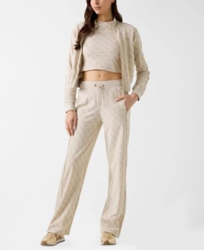 Guess Womens 4g All Over Jacquard High Neck Full Zip Jacket All Over Pattern Short Sleeve T Shirt Wide Leg Pants