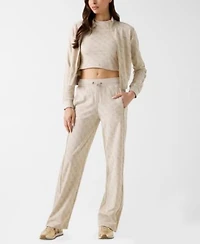 Guess Womens 4g All Over Jacquard High Neck Full Zip Jacket All Over Pattern Short Sleeve T Shirt Wide Leg Pants