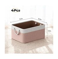 Gouun 4 Pack Collapsible Fabric Storage Bins with Rope Handles, Cotton Linen Storage Baskets for Closet Shelves