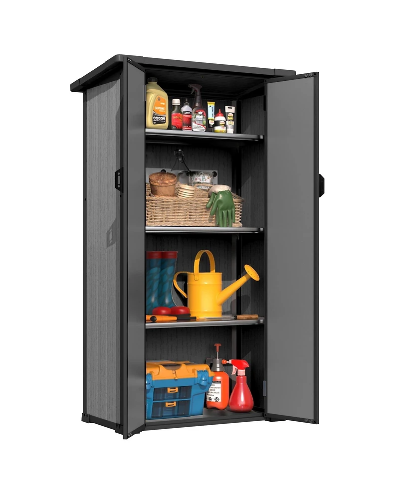 Aecojoy Tall Resin Outdoor Storage Cabinet Waterproof with Adjustable Shelves, Vertical Plastic Storage Shed