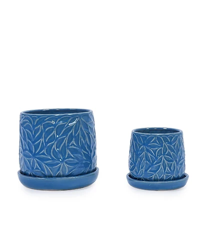 Clihome Handmade Ceramic Flower Pot with Leaf Pattern