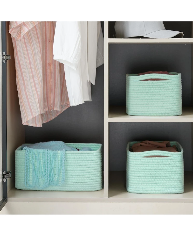 Gnuadz 3Piece Woven Rope Storage Baskets with Handles Gift Basket