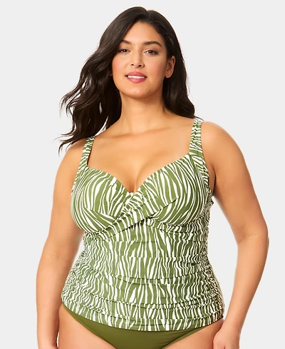 Anne Cole Plus V-Neck Underwire Printed Drape Front Tankini Top