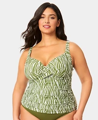 Anne Cole Plus V-Neck Underwire Printed Drape Front Tankini Top