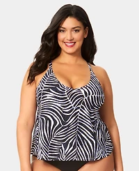 Anne Cole Plus Printed Easy Tri Tankini Top