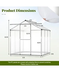 Gouun 6 x 6 feet. Walk-in Polycarbonate Greenhouse with Rain Gutters