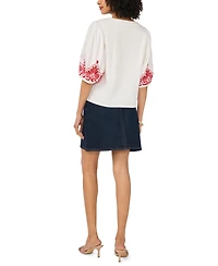 Vince Camuto Women's Cotton Embroidery Hem V-Neck Top