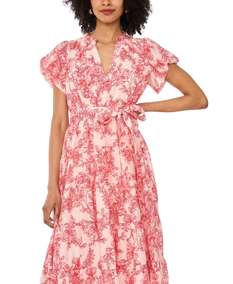 Vince Camuto Women's V-Neck Printed Midi Dress