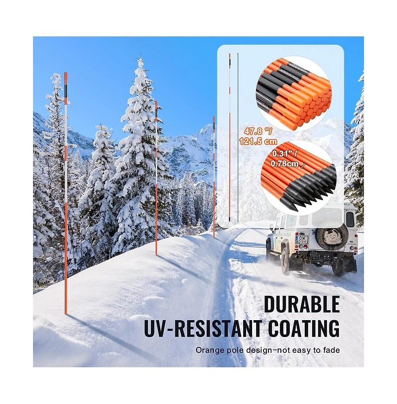 Sugift 48 inches Driveway Markers 100 Pack 0.31 in Diameter Reflective Snow Stakes