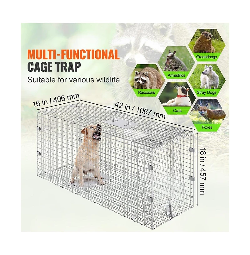Sugift 42 x 16 x 18 inches Live Animal Cage Trap Humane Cat Trap Galvanized Steel