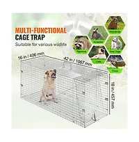 Sugift 42 x 16 x 18 inches Live Animal Cage Trap Humane Cat Trap Galvanized Steel