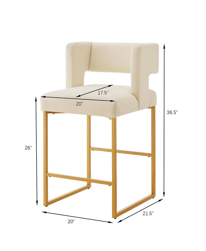 Rainsken 26" H Bar Stools Set of 2, Modern Fashion Counter Height Chairs with Square Open Backrest and Sturdy Iron Legs for Kitchen Island