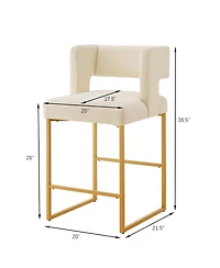 Rainsken 26" H Bar Stools Set of 2, Modern Fashion Counter Height Chairs with Square Open Backrest and Sturdy Iron Legs for Kitchen Island