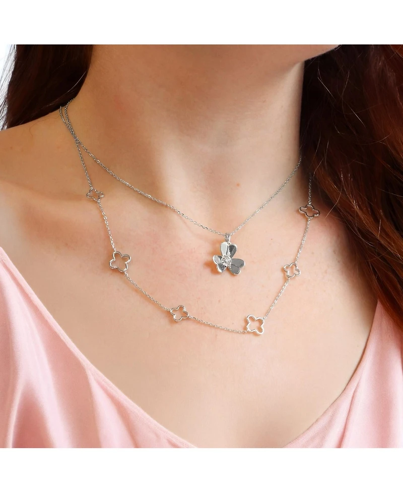 The Lovery Clover Petal Cz Necklace Sterling Silver