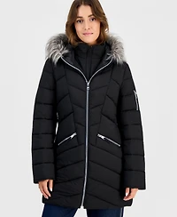 Maralyn & Me Juniors' Faux-Fur-Trim Hooded Puffer Coat