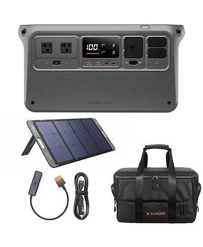 Dji Power 1000 Portable Power Station Bundle with 100W Foldable Solar Panel, 12V/24V Power Car Power Outlet, Slinger Storage Protective