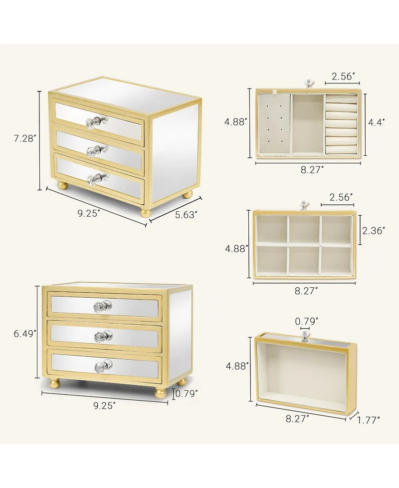 Yigii 3 Layer Large Capacity Jewelry Storage Box with Crystal Handle
