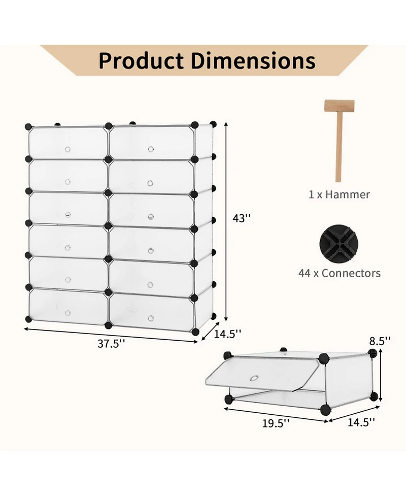Gouun Plastic Modular Cube Shoe Rack Organizer with Transparent Doors