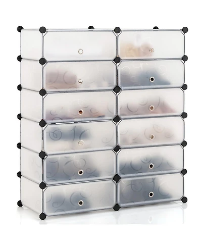 Gouun Plastic Modular Cube Shoe Rack Organizer with Transparent Doors