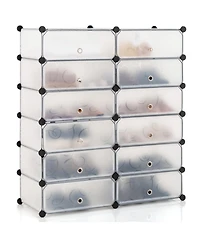 Gouun Plastic Modular Cube Shoe Rack Organizer with Transparent Doors