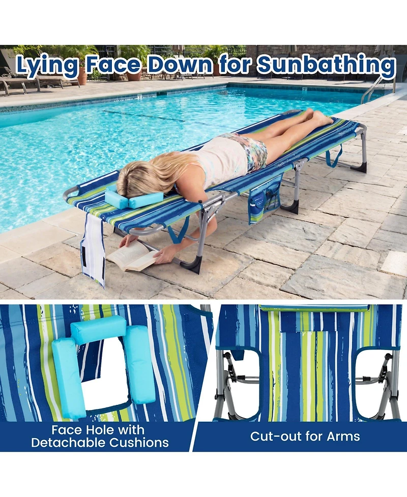 Gymax 2PCS Tanning ChairPortable Chaise Lounge Chair w/4-Position Adjustable Backrest