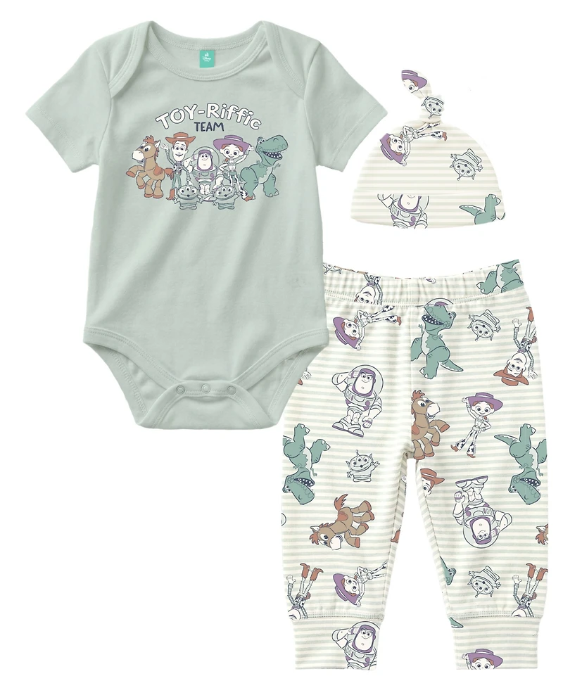 Disney Baby Boys' Toy Story Short-Sleeve Bodysuit, Pants and Beanie, 3-Piece Set