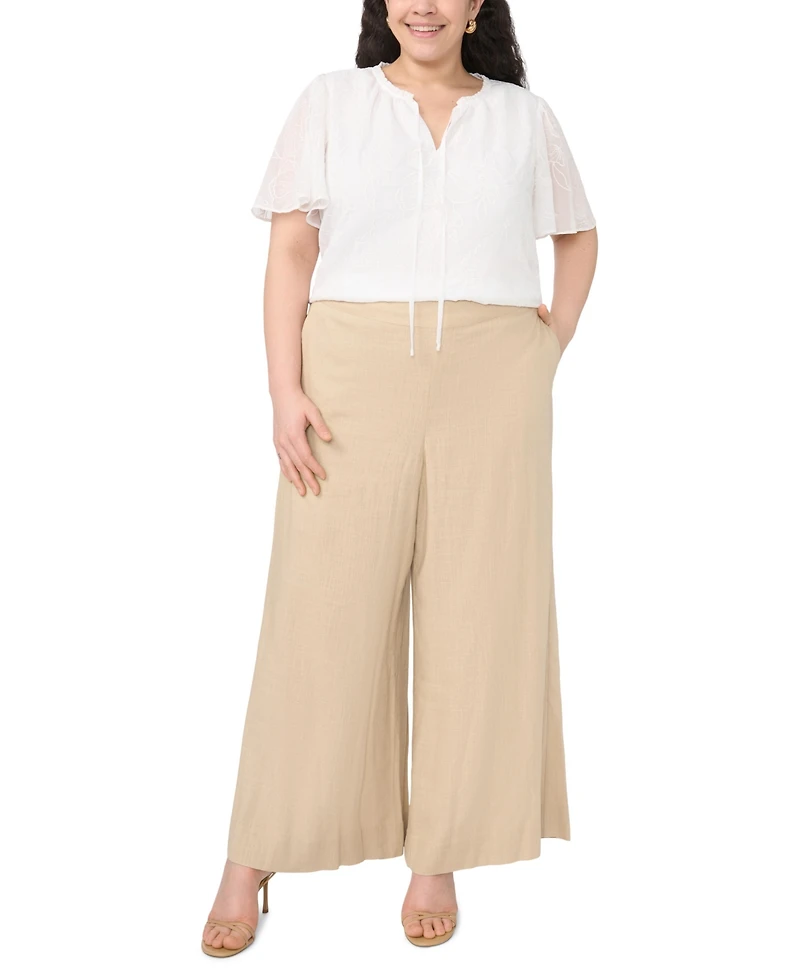 Vince Camuto Plus Tie Neck Short-Sleeve Top