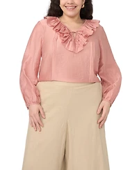Vince Camuto Plus Ruffle V-Neck Top