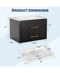 gaomon Floating Bathroom Vanity with Sink, Modern Wall-Mounted Cabinet Ceramic Top, 2 Drawer Storage for Small or Apartment
