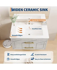 gaomon Floating Bathroom Vanity with Sink, Modern Wall-Mounted Cabinet Ceramic Top, 2 Drawer Storage for Small or Apartment
