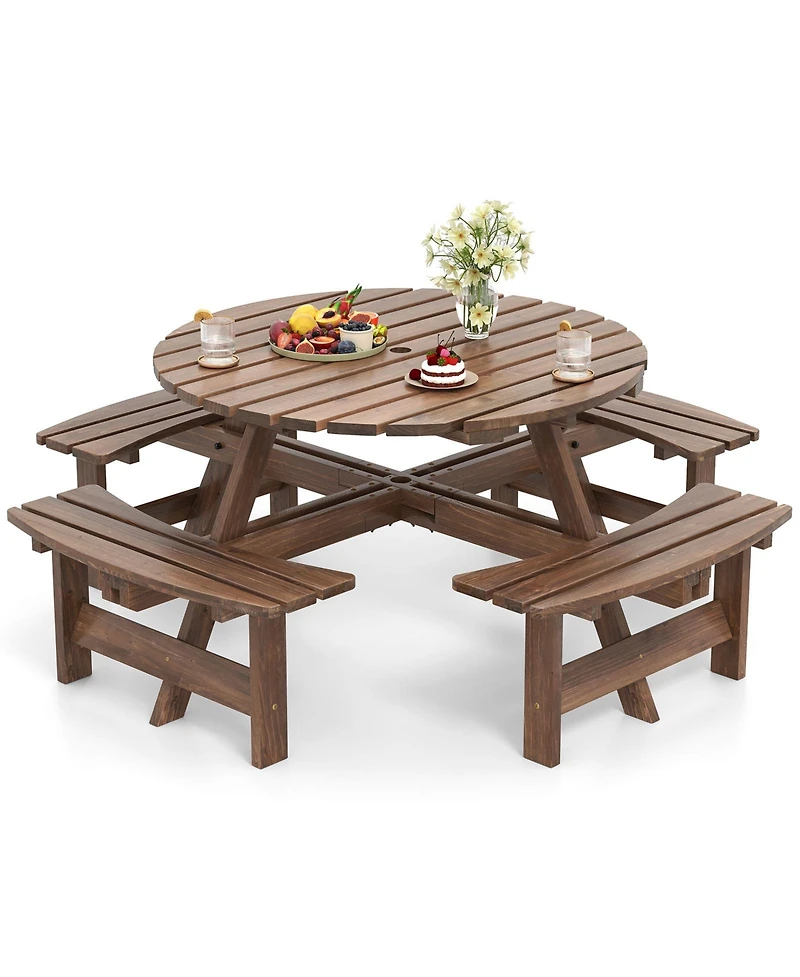 Slickblue Round Picnic Table Set for 8 Person with Benches, Circular Outdoor Dining