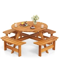 Slickblue Round Picnic Table Set for 8 Person with Benches, Circular Outdoor Dining Table