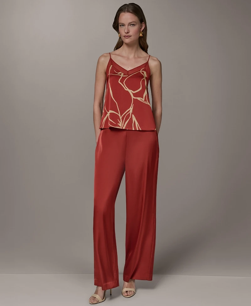 Donna Karan New York Women's Printed V-Neck Lace Trim Camisole
