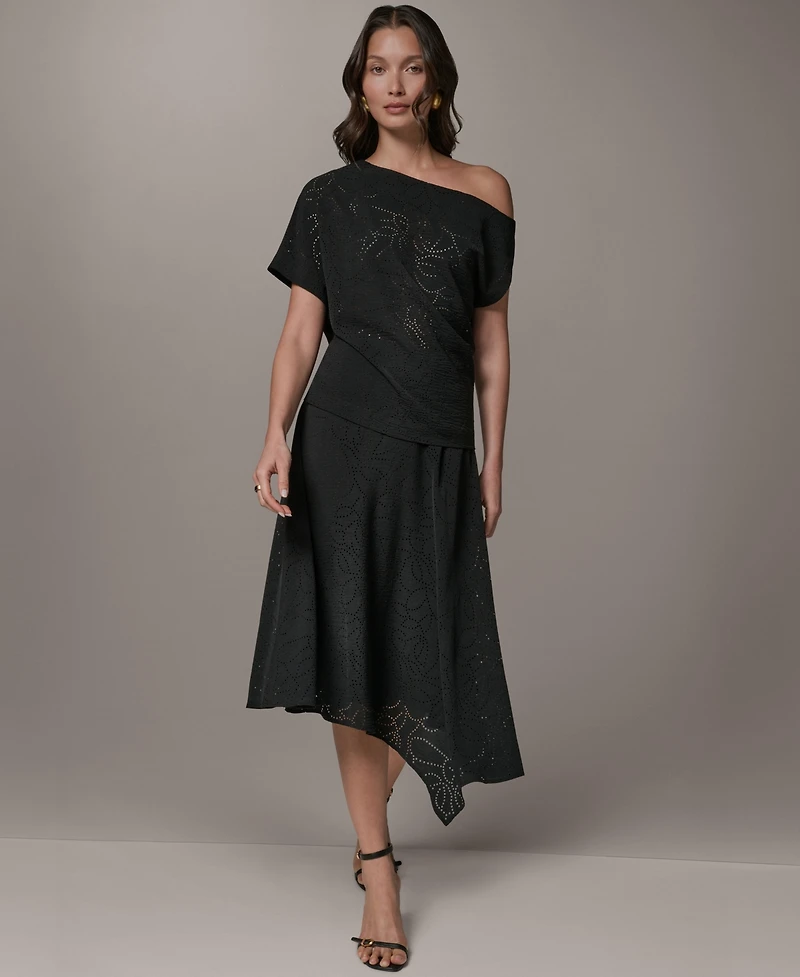 Donna Karan New York Women's Asymmetric Neck Laser Cut Top