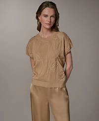 Donna Karan New York Women's Short-Sleeve Crewneck Cotton Sweater