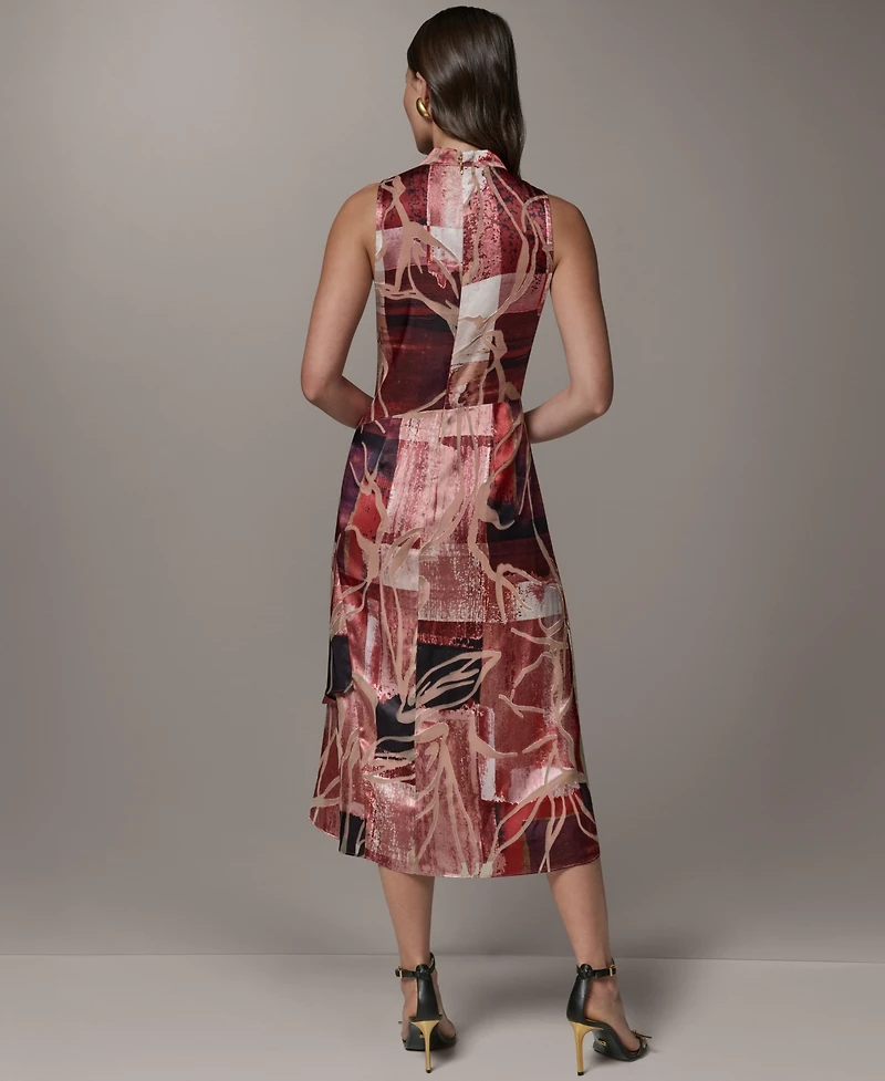 Donna Karan New York Women's Printed Burnout High Cowl Neck Dress